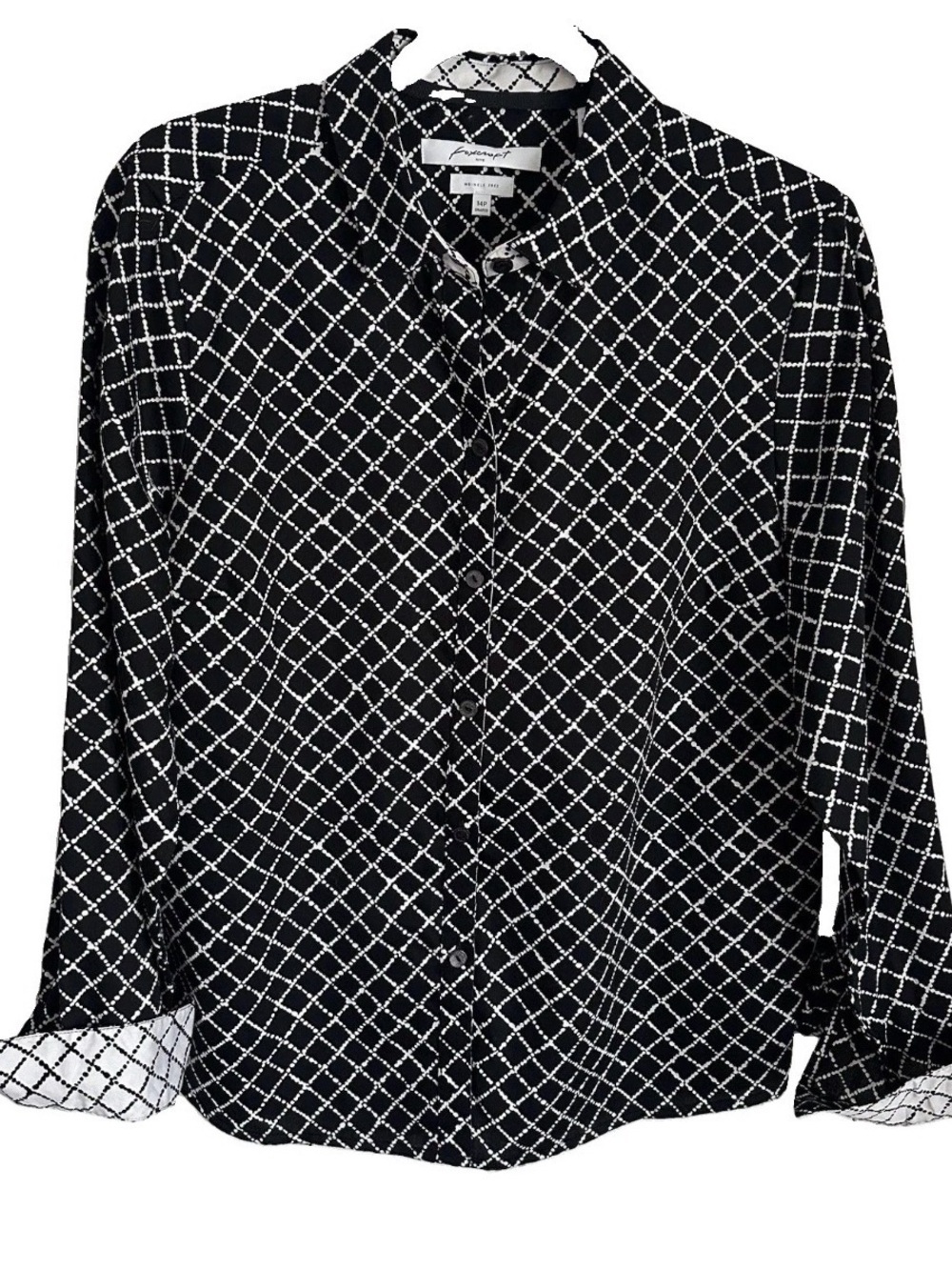 Foxcroft Cotton Geometric Button Up Long Sleeve Womens 14P Office Minimalist